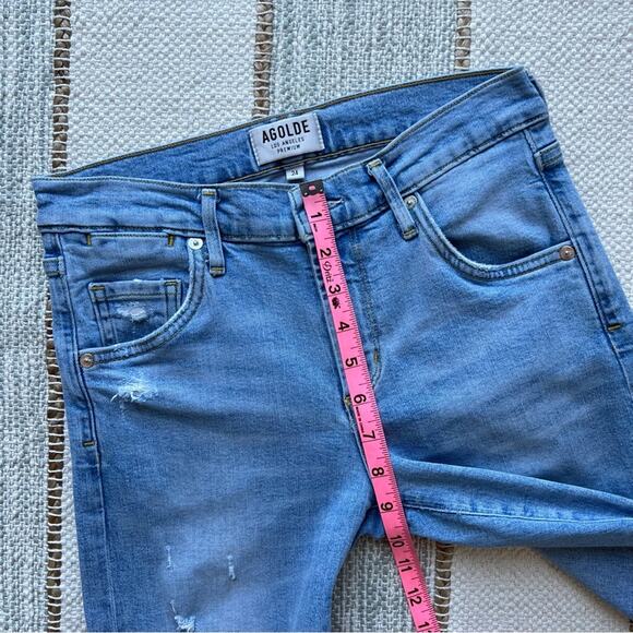 Agolde Isabel Ankle Slim Boyfriend Dreamer Light Blue Distressed Jeans Size 24 - Picture 5 of 12
